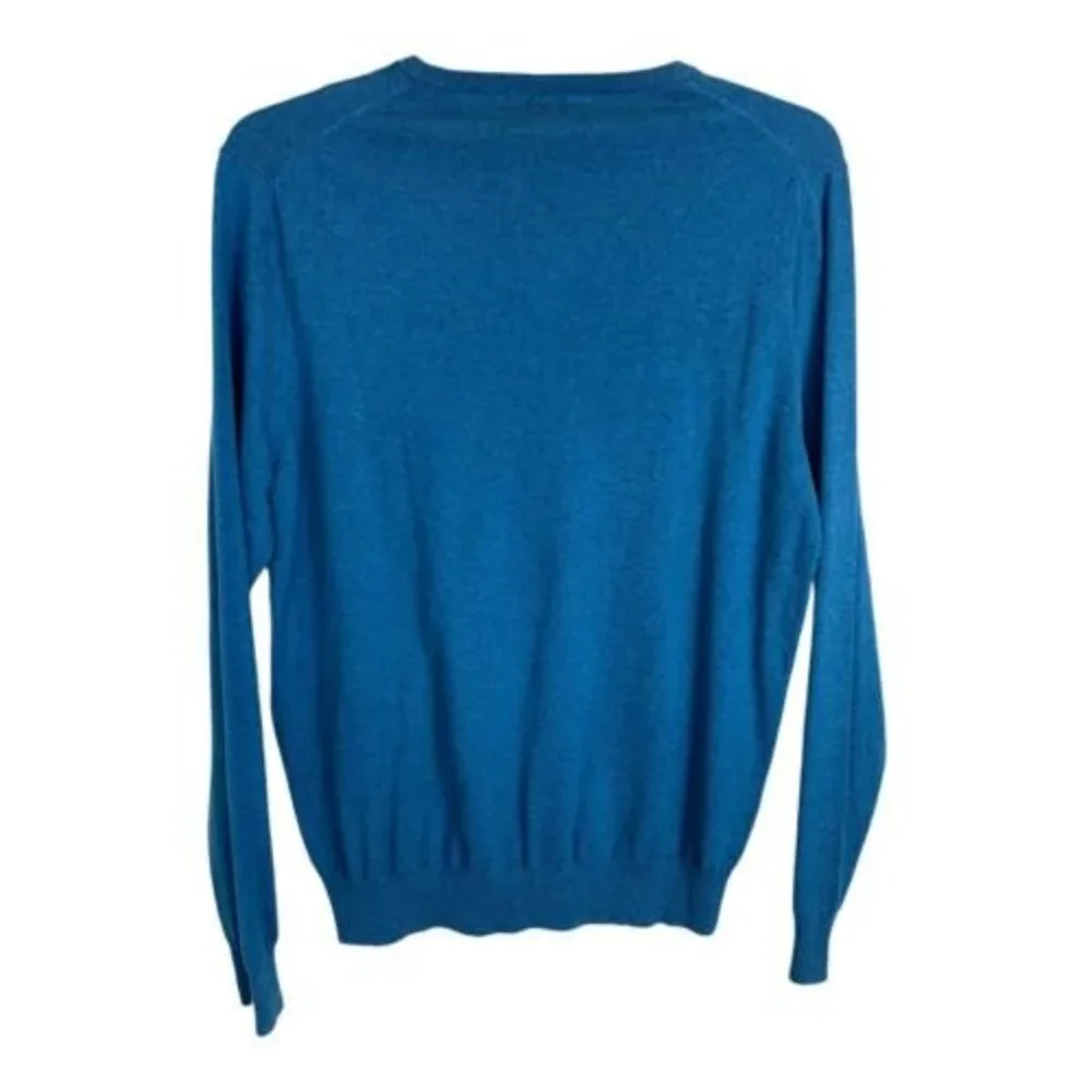 J Crew Mens Sweater Size Large Blue Merino Wool V Neck Long Sleeve Casual